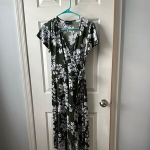 Floral Wrap Dress in Green and White